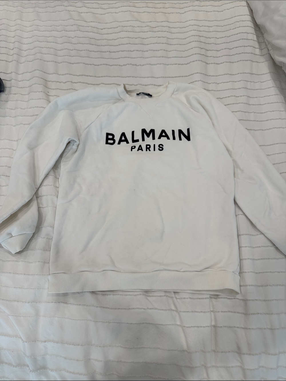 Balmain White Crewneck Sweatshirt with Black Logo